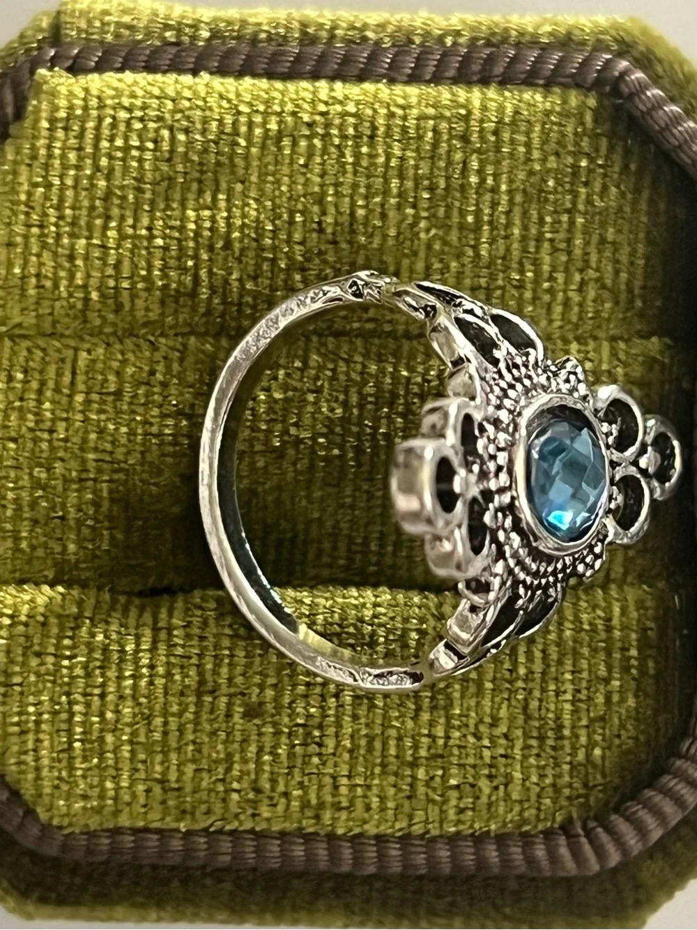 Vintage/Elegant Design Faux Aqua Marine Gemstone Statement Ring Size 7